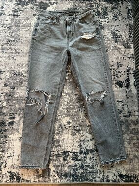 American Eagle Outfitters Women's Gray Distressed Mom Jeans